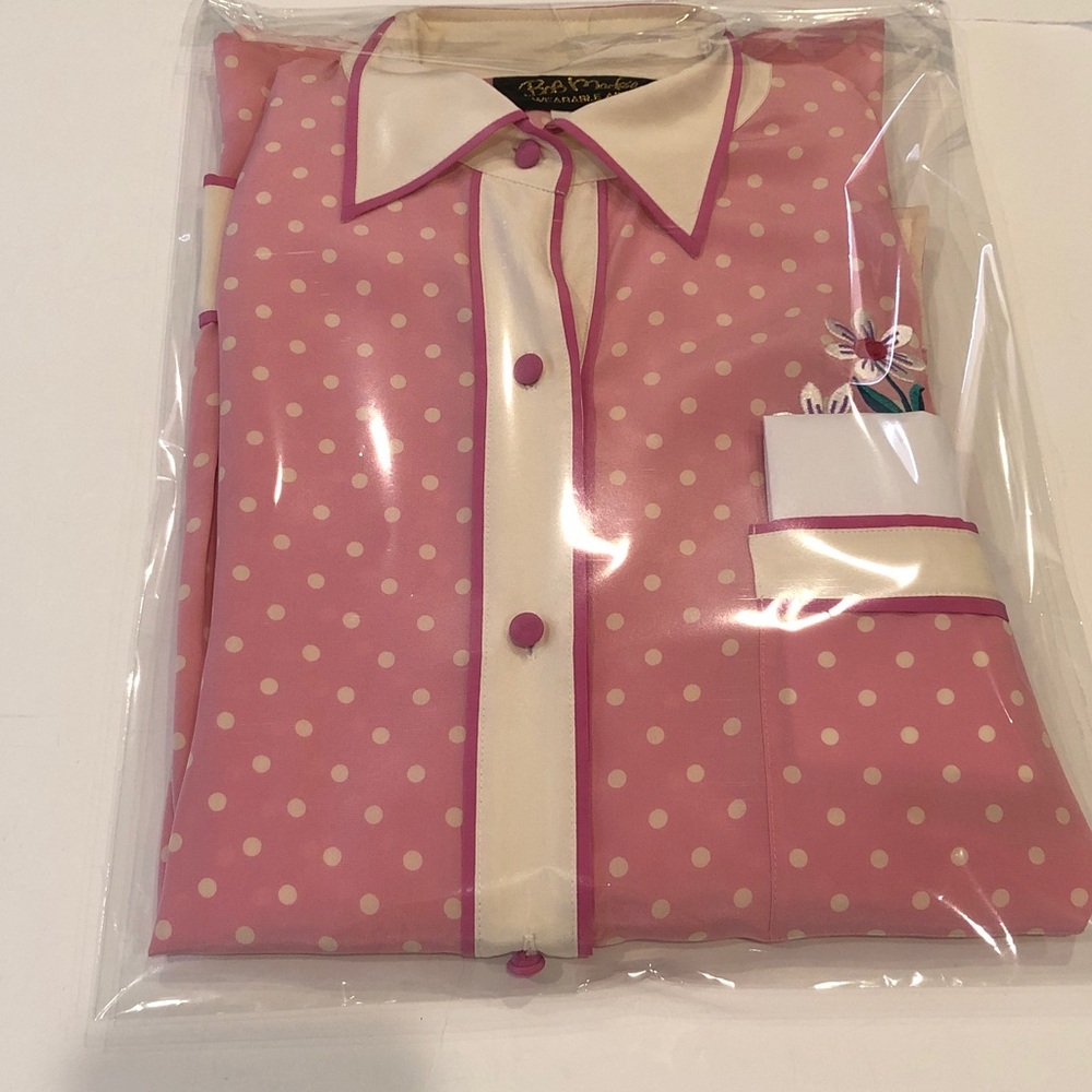 Bob Mackie Pink Polka Dot Embroidered Silk Blouse - Picture 15 of 15
